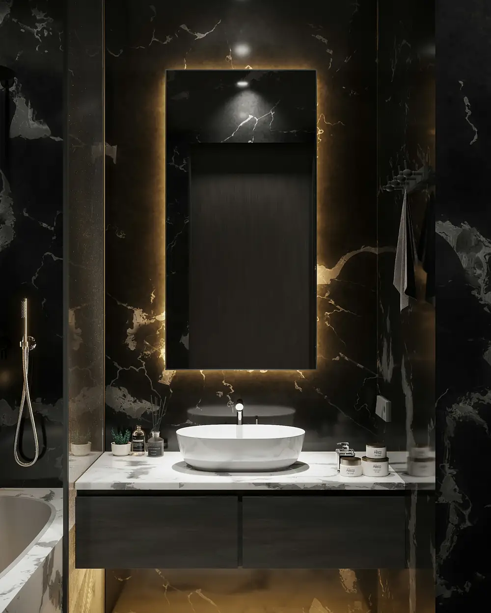 Lavabo em mármore preto em Moinhos de Vento